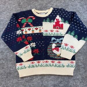 Sweater Loft Vintage Kitschy Cable Knit Crew Neck Holiday Sweater